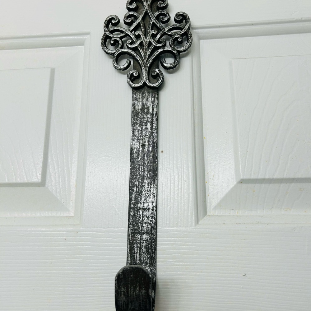 Elegant Distressed Iron Wreath Hanger.